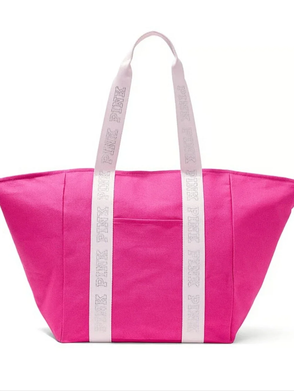PINK Victoria's Secret Hot Pink Canvas Tote with Light Pink Logo Straps